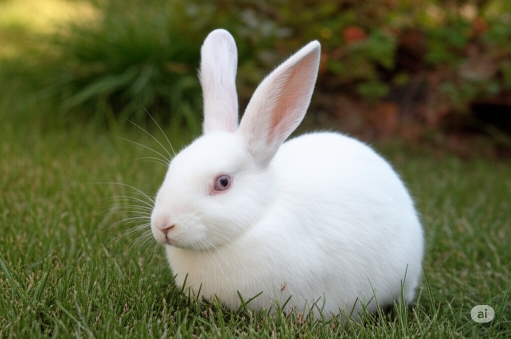A healthy ARBA registered New Zealand rabbit in a natural setting.